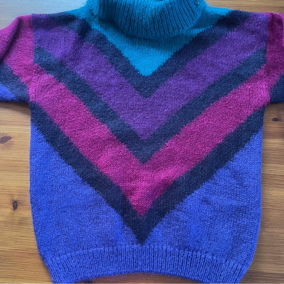 Vintage Le Moda Purple & Teal Chevron Striped Sweater - XL - Picture 6 of 9